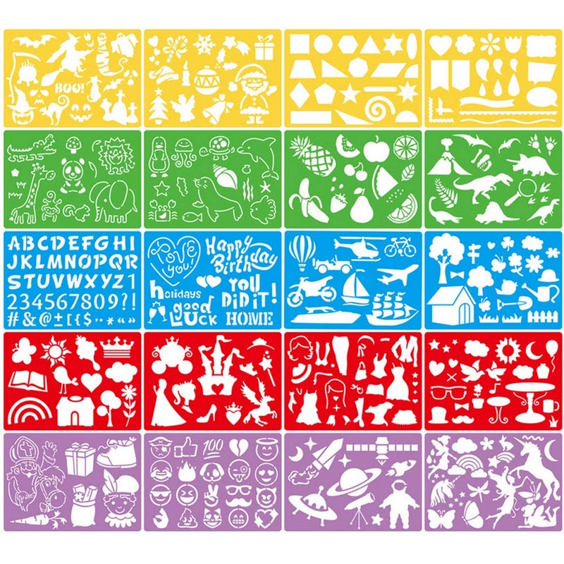 DIYASY 20 Pcs Drawing Stencils Set for Kids,Large Plastic Stencil Kit 300+ Patterns Drawing Templates for Girls & Boys Gift - Image 1